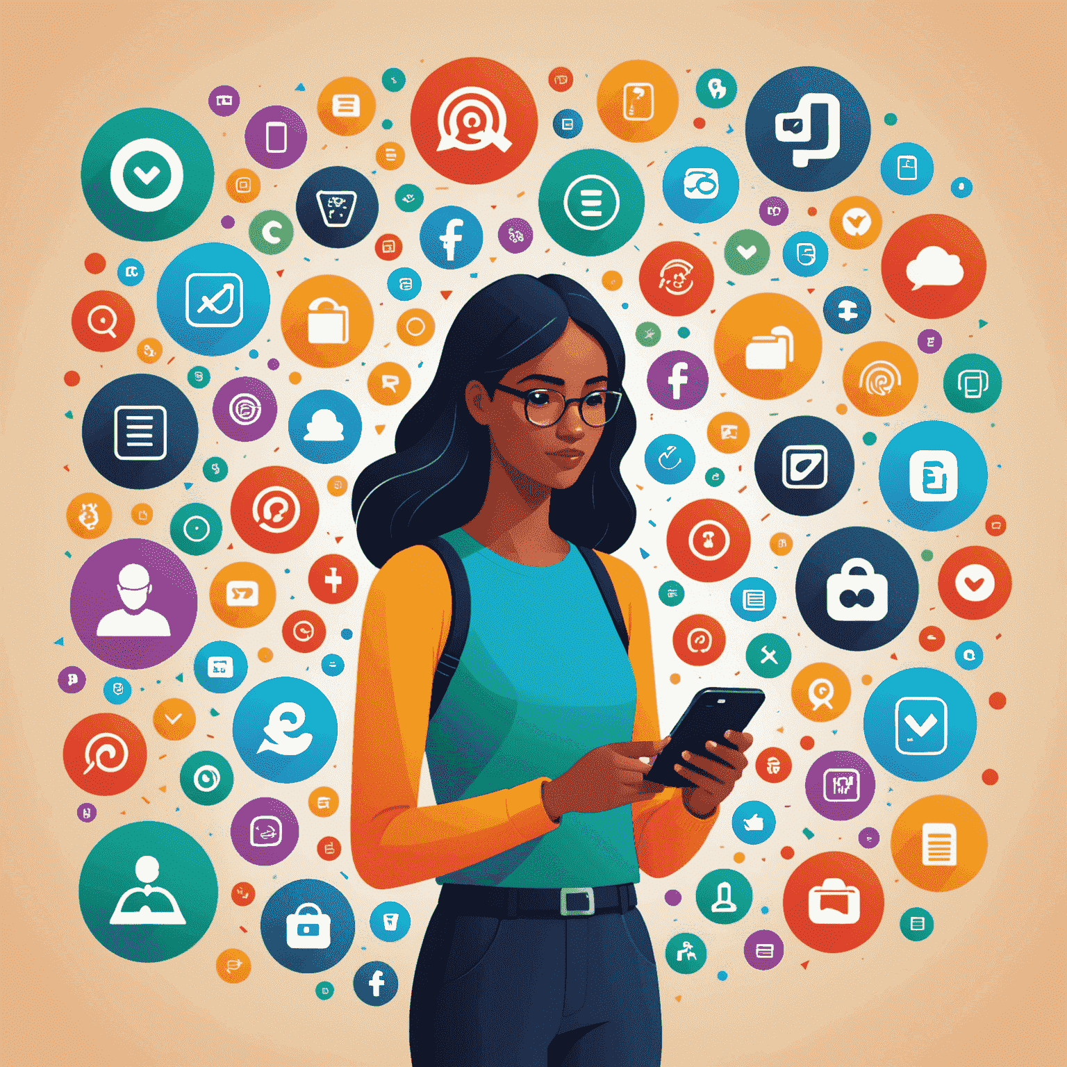 A vibrant illustration showing a person using a smartphone surrounded by various app icons and data symbols, representing the diverse range of du data packages available. The image uses du's brand colors and has a modern, energetic style.