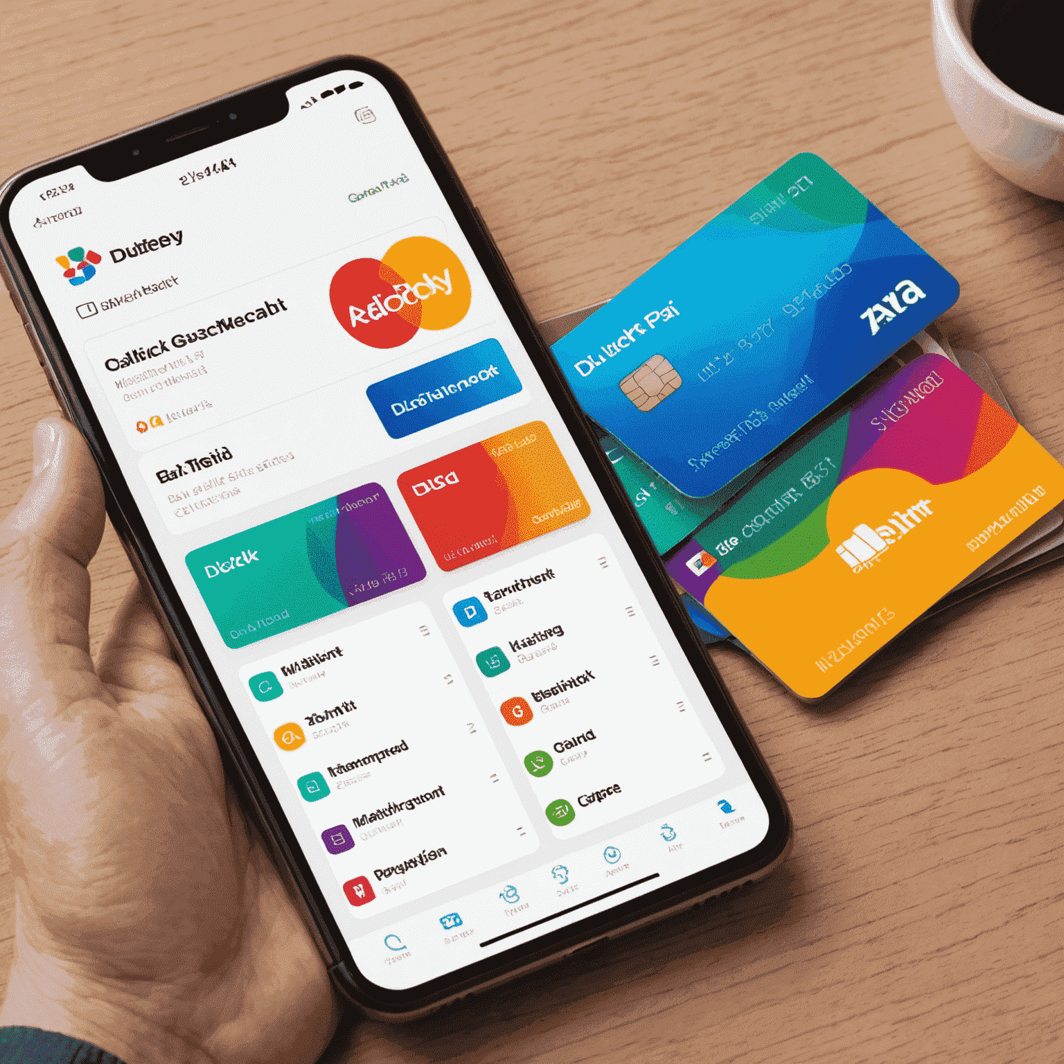 Screenshot of du Quick Pay app showing multi-account management interface with colorful account cards